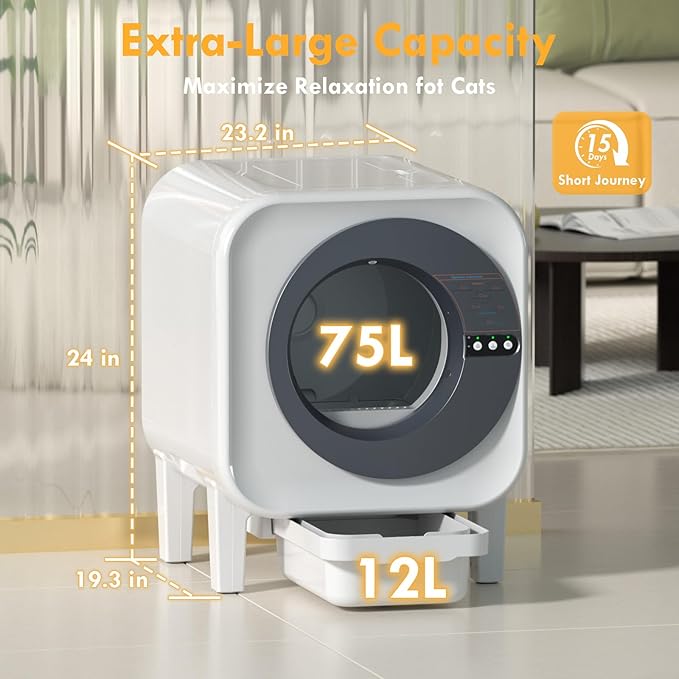 MICDAY Self Cleaning Litter Box, Automatic Litter Box Self Cleaning with APP Control Dynamic Monitoring,75L Litter Robot Dual Sensor Safety Protection, Odor Control System,Black