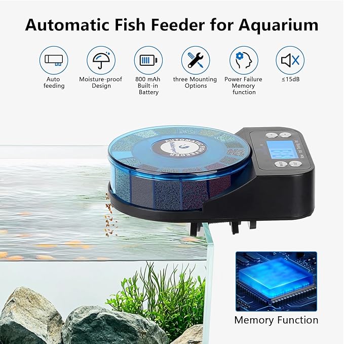 fishkeeper Automatic Fish Feeder for Aquarium - 2025 Upgraded Rechargeable and Precision Fish Feeder Auto Dispenser for Betta Fish & Turtle, Moisture & Proof Vacation Self Feeding(Memory Function)