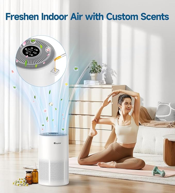 Air Purifiers for Home Large Room Up to 1800 ft², VEWIOR H13 True HEPA Air Filter for Bedroom with Night Light, Fragrance Sponge, Sleep Mode, Timer, Air Cleaner for Smoke, Dander, Pollen