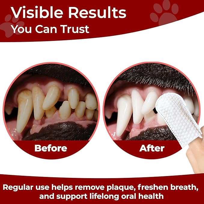 Pets & Pupps Dog Teeth Cleaning Wipes, Cats & Dogs Tooth Brushing Kit to Remove Plaque & Tartar Buildup, Dog Toothbrush and Toothpaste Alternative for Dog Breath Freshener & Dental Care, Unscented
