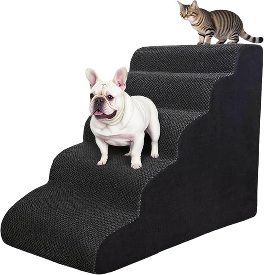 5 Step Pet Stairs Ramp for High Beds Sofas 23-30 Inch with Sturdy Non Slip Waterproof Pads, Machine Washable Cover Indoor Balanced Design for Cats Dogs Small Medium Large XL Pets Black, Large