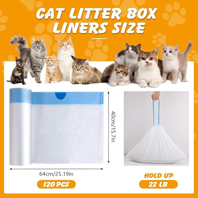 60 Pack Cat Litter Bags Compatible with Litter Robot 3 & 4, Self Cleaning Automatic Litters Box Liners, 25.2 x 15.7 inch (10-12 Gallons)