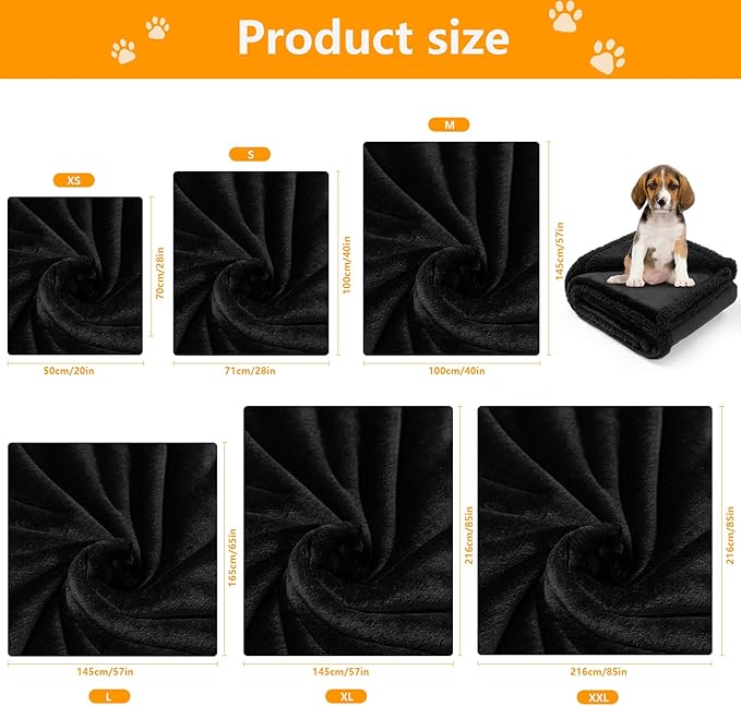 Waterproof Pet Blankets for Medium Dogs Small Cats Black Calming Pets Sherpa Blanket Fluffy Bed Sofa Couch Covers Puppy Leakproof Washable Cover for Warm-Black,M-57x40in