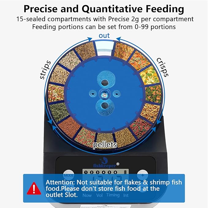 fishkeeper Automatic Fish Feeder for Aquarium - 2025 Upgraded Rechargeable and Precision Fish Feeder Auto Dispenser for Betta Fish & Turtle, Moisture & Proof Vacation Self Feeding(Memory Function)