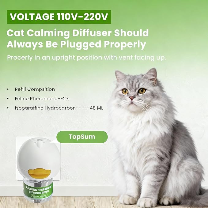 Cat Calming Pheromone Diffuser Kit with 2 Plug-ins & 6 Refills, Long-Lasting Stress & Anxiety Relief for Multi-Cat Homes, Reduces Fighting, Scratching Destructive Behavior