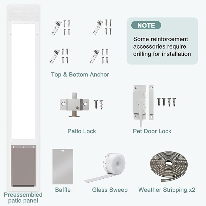Dog Door for Sliding Glass Doors, Adjustable Height 76 1/8"-80 7/8" Aluminum Frame Tempered Sliding Door Dog Doors Insert with Lock, 10" x 15" Flap Size for Large Dogs