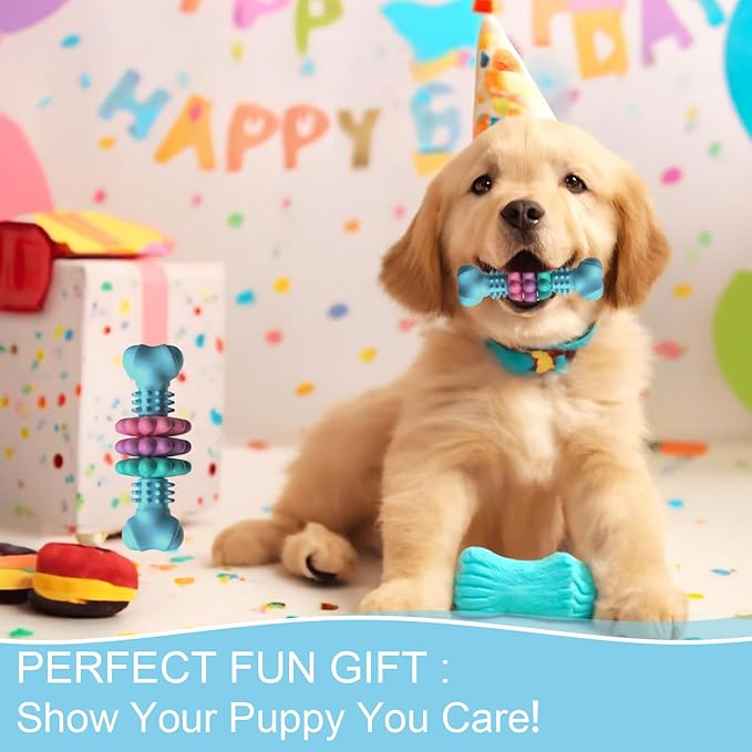 Puppy Chew Toys for Teething, Indestructible Dog Chew Toys for Aggressive Chewers - Small & Medium Breeds, Tough Rubber Bone Puppy Toys to Keep Them Busy & Relieve Anxiety