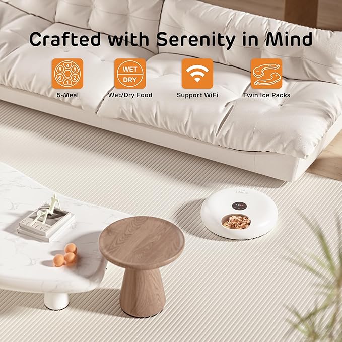 iPettie Donut Frost WiFi 6 Meal Automatic Cat Dispenser with App Control, Dry & Wet Food Automatic Cat Feeder, Smart Dog Feeder with Two Ice Packs, Programmable Timer, Holds 6 x ½ lb. of Food