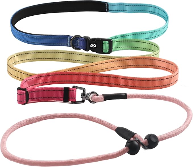 QQPETS Adjustable Slip Lead Dog Leash, Hands Free Waist Leash for Dog Walking, Reflective Training Lead with 360° Swivel Anti-Tangle, 4-7 ft Length for All Breeds