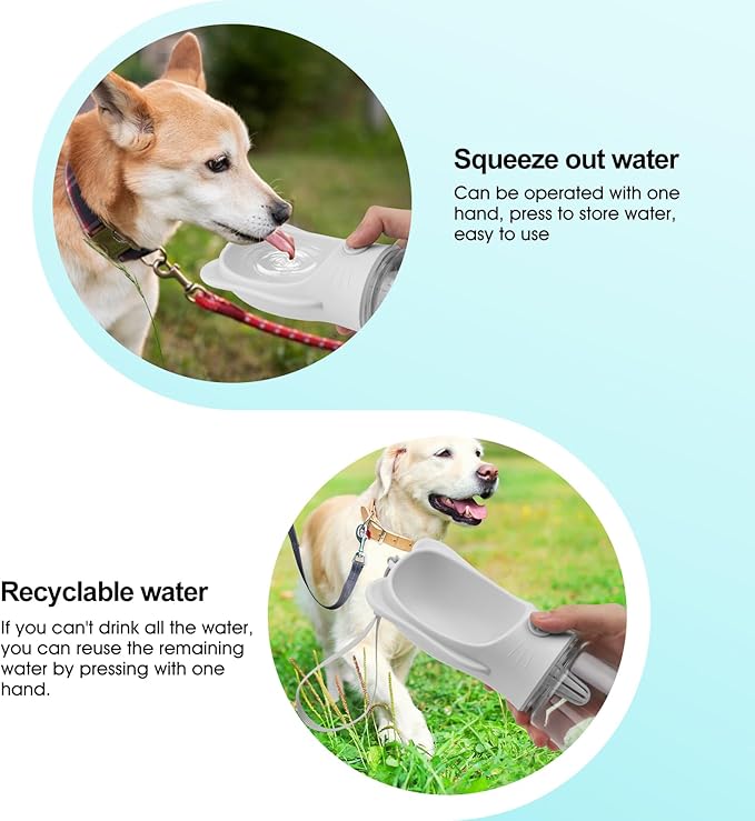 Portable Dogs Water Bottle with Food Storage Container, Leakproof Drinking Water Dispenser Feeder for Outdoor Dog Stuff Accessories Items for Cats, Puppy,for Walking, Hiking (White, 550ml)
