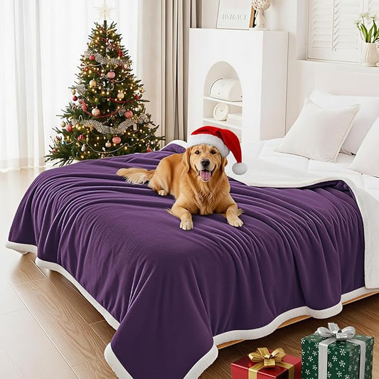 Smiry Waterproof Blanket Throw for Large Dogs, Soft Reversible Dog Blanket for Sofa Couch Bed, Washable Leakproof Sherpa Fleece Furniture Couch Protector(60"x80", Dark Purple/White)