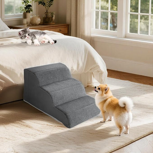 Docred 3-Step Dog Stairs for Small Dogs and Cats - Doggy Ramp, Non-Slip Sturdy Pet Steps for Beds, Couch, Sofa, Washable Dog Ramp with Removable Cover