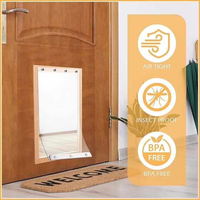 Ripeng 2 Pcs Dog Door Replacement Flaps 7.3 x 13.2 Inch Compatible with Dog Door Model DSRWM, Fit Dogs up to 35 lbs, Clear Flexible Weatherproof Pet Supplies Home Flap, Easy to Install