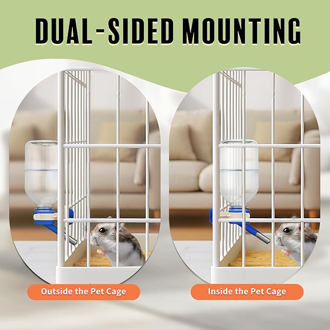 Choco Nose No-Drip Water Bottle Feeder for Hamsters, Hedgehogs, Gliders, Mice, Gerbils, & Small Pets, 10.2 fl.oz, 300ml - Easy to Install in Cages/Crates, US Patented Leakproof Nozzle 10mm, Blue(C125)