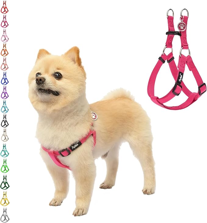 PUPTECK No Pull Dog Harness Soft Adjustable Basic Nylon Step in Puppy Vest Outdoor Walking with ID Tag DeepPink