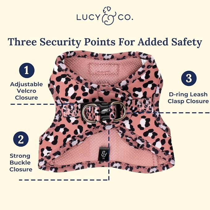 Lucy & Co. Wild Side Step-in Cat Harness & Leash Bundle – Reflective, Breathable & Adjustable Harness for Cats, Kittens & Small Dogs, Lightweight & Secure and Dual Leash Clips – Large