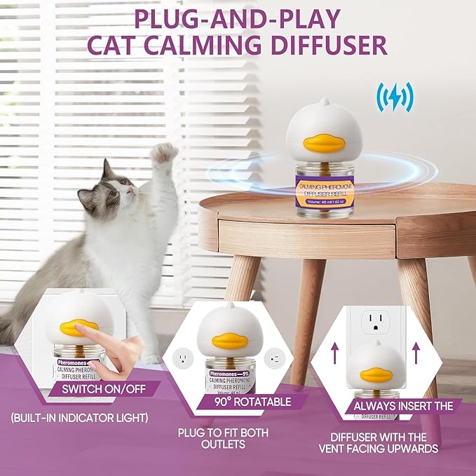 Cat Calming Pheromone Diffuser Kit, 2 Plug-Ins + 4 Refills (48ml Each), Long-Lasting Stress & Anxiety Relief, Reduces Fighting, Spraying & Scratching, Safe & Drug-Free Comfort for All Cats and Kittens