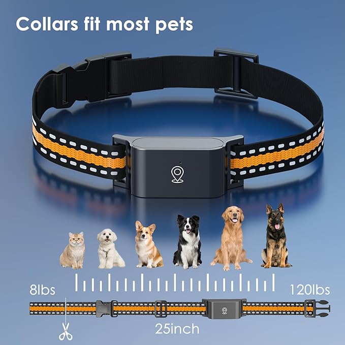 Dog GPS Tracker, Live Pet Tracker with Virtual Fence, Waterproof Anti-Lost Real-Time Tracking Breakaway Collar, Smart App Monitor Activity (Subscription 1 Year Free) (Black)