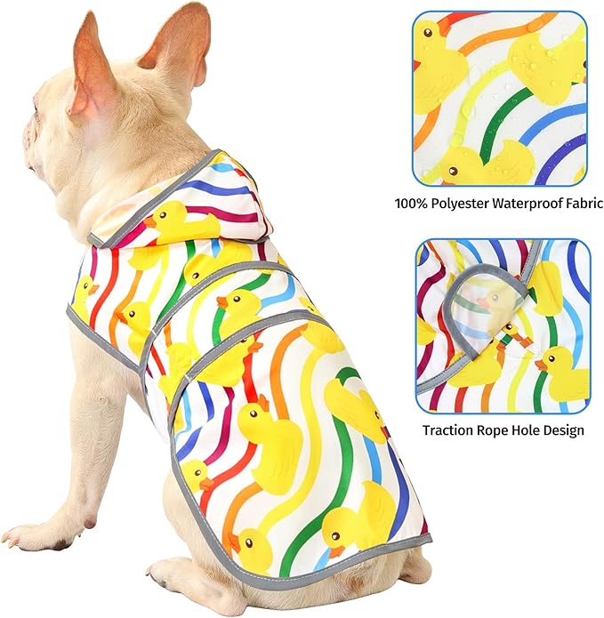 Dog Raincoats for Medium Dogs Waterproof Hooded Rain Jacket with Reflective Strips Leash Hole & Poncho Adjustable Fit (Rainbow,M)
