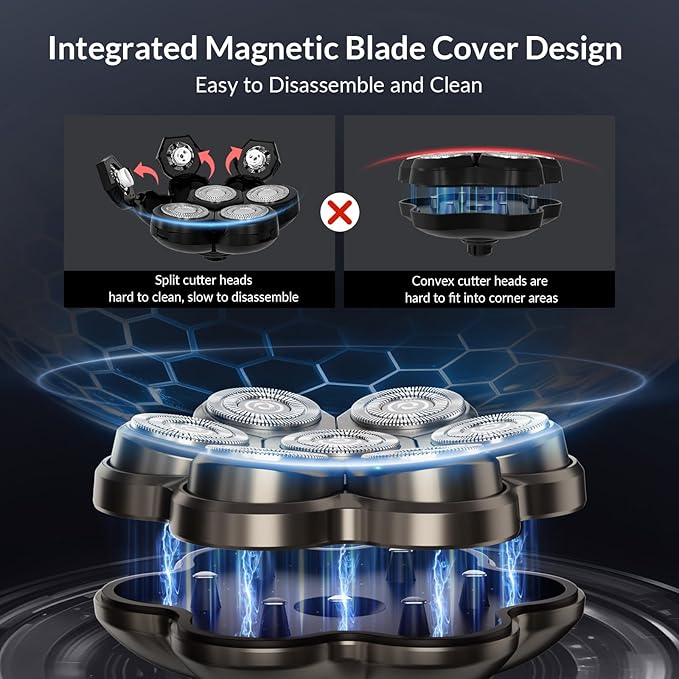 7D Arc Electric Shaver for Head & Body, 5-in-1 Electric Razor, Waterproof Wet/Dry Head Shaver with Magnetic Detachable Head, LED Display Rechargeable Electric Shaving & Grooming Kit, Dark Gray