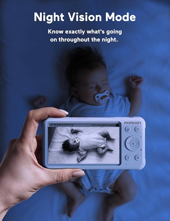 Momcozy Baby Monitor with 2 Cameras 5’’ 1080P Split Screen Video Baby Monitor with Camera and Audio no WiFi for Baby Safety 5000mAh Battery Infrared Night Vision 2-Way Audio 960ft Range Ideal Gift