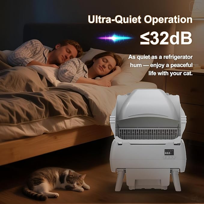 Automatic Cat Litter Box Self Cleaning - APP Control, Open-Style Design, Smart Health Monitor, Suitable for Medium Cats and Kittens, Safe Anti-Pinch, Quiet, A Lifelong Companion - Grey