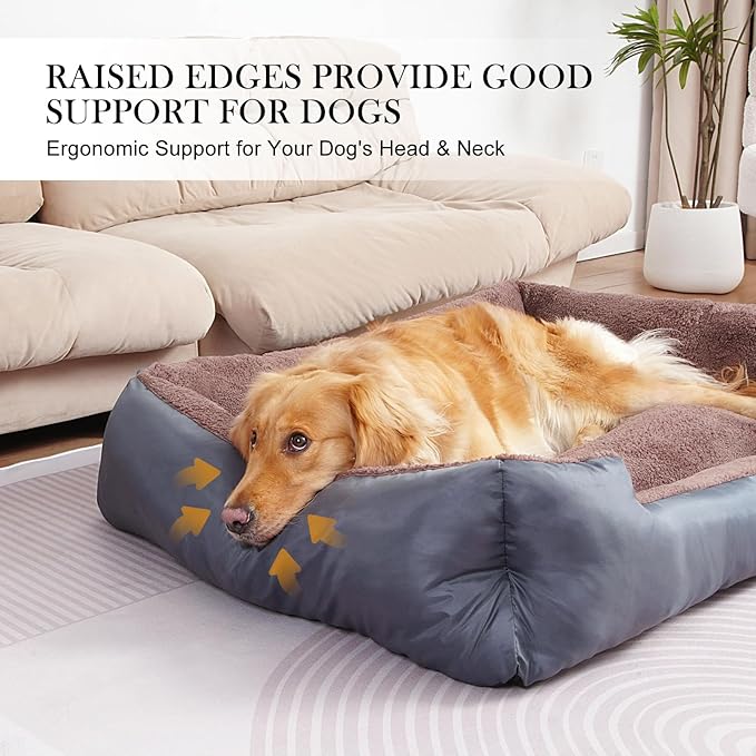 Dog Beds Large Sized Dog - Extra Thick Supportive Large Dogs Bed with Nonskid Bottom, L Plus Comfort Pet Bed Sofa with Soft Plush Sherpa