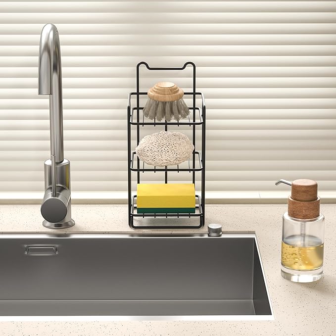 3 Tier Soap Bar Holder, 304 Stainless Steel Soap Dish for Bathroom, Removable Sponge Rack for Kitchen Sink (Black)