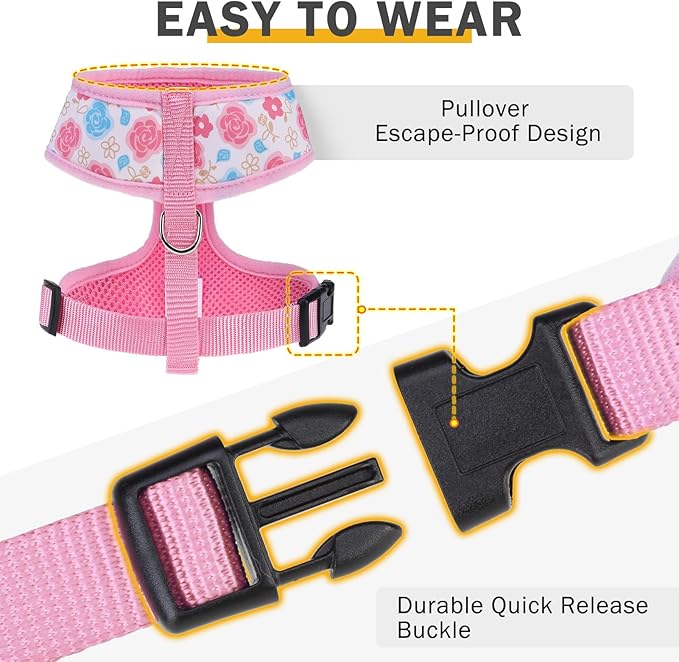 SCENEREAL Small Dog Harness Collar and Leash Set, Adjustable No Pull Pet Harnesses, No Chock Soft Mesh Step in Vest for Doggie Puppy Medium Dogs Cats Girl or Boy,Chihuahua, Yorkie, Outdoor Walking