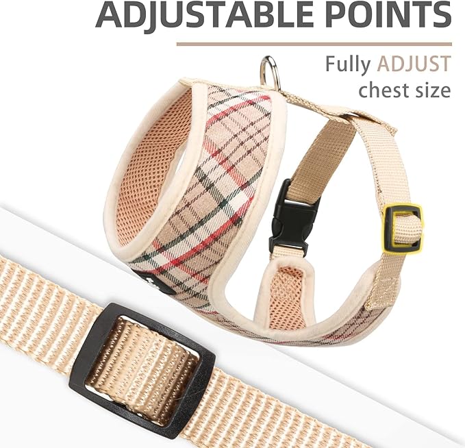 PUPTECK Soft Mesh Dog Harness and Leash Set Pet Puppy Cat Comfort Padded Vest No Pull Harnesses, Khaki, S
