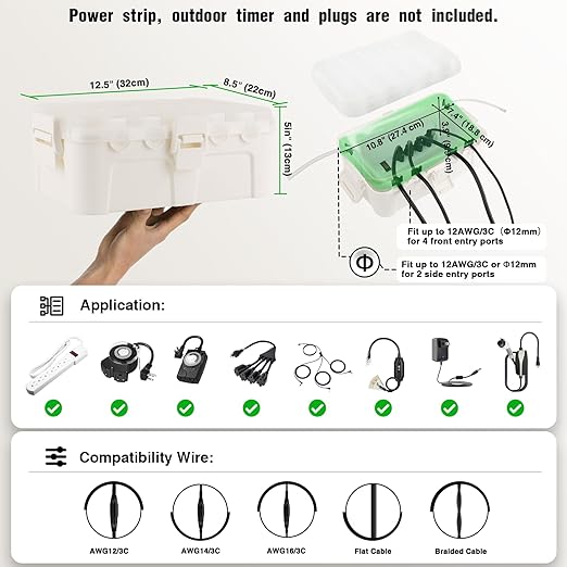 Flemoon Outdoor Electrical Box with Transparent Lid, IP54 Waterproof Electrical Box Outdoor, Large Weatherproof Extension Cord Cover with Clear Cover for Photocell Light Sensor Timer, Outlet, White