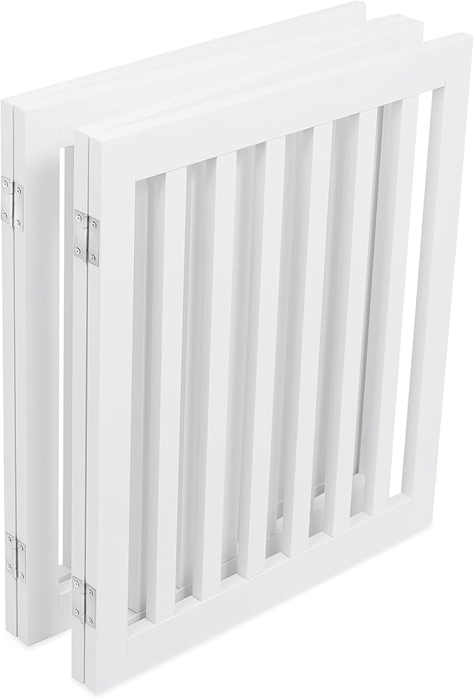 INTERNET'S BEST Dog Gate Indoor Freestanding Pet Barrier, Folding Wood Dog Fence, Extra Wide Doorway Puppy Gate, Indoor Animal Privacy Panel, Wooden Cat Fence - 4 Panel - 24", White