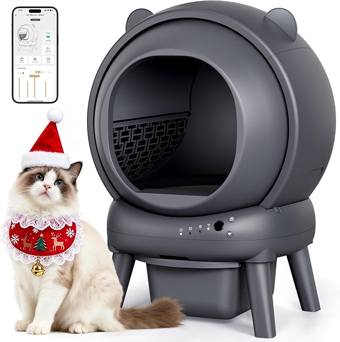 Automatic Litter Box for Multiple Cats, Large Capacity Self Cleaning Litter Box with App Control, Odor & Noise Control, Dual Safety Sensors, Easy Maintenance with 2 Roll Garbage Bags, Gray