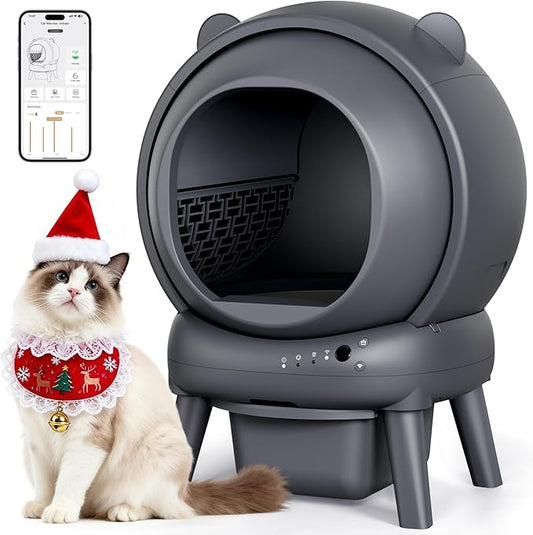 Automatic Litter Box for Multiple Cats, Large Capacity Self Cleaning Litter Box with App Control, Odor & Noise Control, Dual Safety Sensors, Easy Maintenance with 2 Roll Garbage Bags, Gray