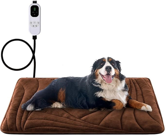 Extra Large Dog Heating Pad with Washable Cover, Soft Plush Pet Heating Pad with 9 Adjustable Temperature, Timer, Chew-Resistant Cord, Waterproof Electric Heated Pet Bed for Dogs, Multi-Pets