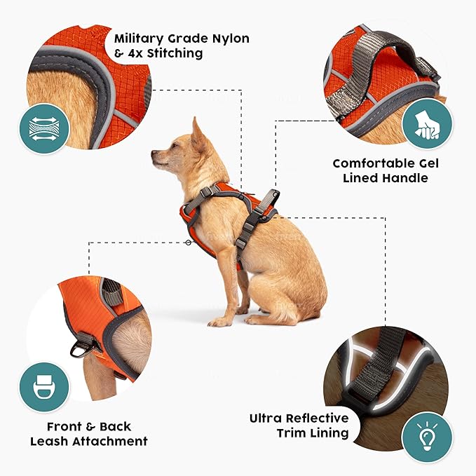 Embark Adventure Dog Harness, Reflective Trim No Pull Dog Harness for Large Dogs - Military Grade Nylon, Front Clip with Gel Lined Handle.