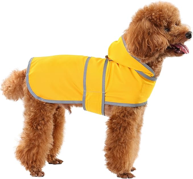 Dog Raincoats for Small Dogs Puppies Waterproof Hooded Rain Jacket with Reflective Strips Leash Hole & Poncho Adjustable Fit (Yellow,S)