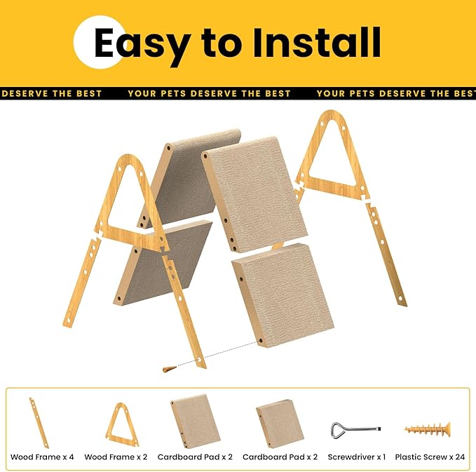 A-Frame Cat Scratchers for Indoor Cats, Wood Frame & Recycled Cardboard Scratch Pad, Dual-Sided Vertical Horizontal Scratching Board, Space-Saving Furniture Protector for Sofa Walls, Medium