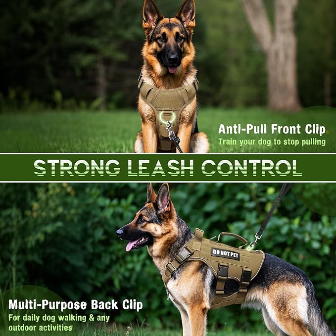 WINSEE Mesh Dog Harness with 10 Pet Patches for Large Service Dog in Training, Breathable Tactical Molle Vest with Double Handles, Reflective Military Pet Vest for Walking Hiking