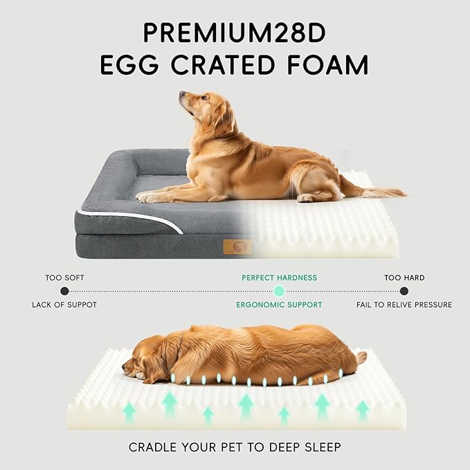 Homemate Dog Beds Large Sized Dog: 36x27 inch Orthopedic Large Dogs Bed XL Outdoor Pet Cat Bed Sofa Supplies with Toy Dogs Crate Pad Couch with Removable Washable Cover & Non-Slip Botton Dark Grey