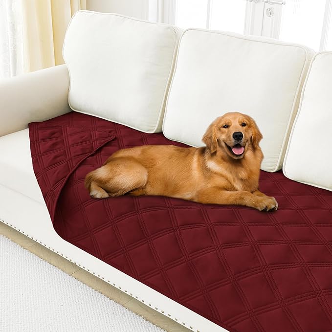 Smiry Waterproof Dog Bed Cover Blanket 40x70, Soft Reversible Pet Blanket, Washable Leakproof Cats Dogs Couch Cover for Sofa, Couch, Furniture, Lattice, Wine Red/Wine Red