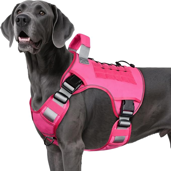 WINGOIN Tactical Dog Harness for Extra Large Dogs, Heavy Duty No Pull Dog Harness with Handle, Adjustable Reflective Military K9 Big Dog Vest for Great Dane, Walking, Training, Hunting, Pink (XXL)