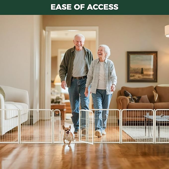 FXW Dog Gate Extra Wide Designed for Indoor Use, Adjustable Width Up to 46-inch Wide (24" H 2 Wire Panels for Puppies and Small Dogs), White