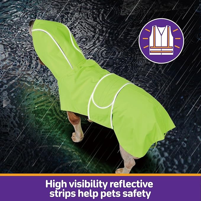 Dog Raincoat Reversible, Single Side Slicker Poncho Adjustable Waterproof Dog Rain Jacket with Leash Hole/Reflective Stripe Hooded Snowproof Windproof Clothes for Medium to 2X-Large Dogs, 2XL