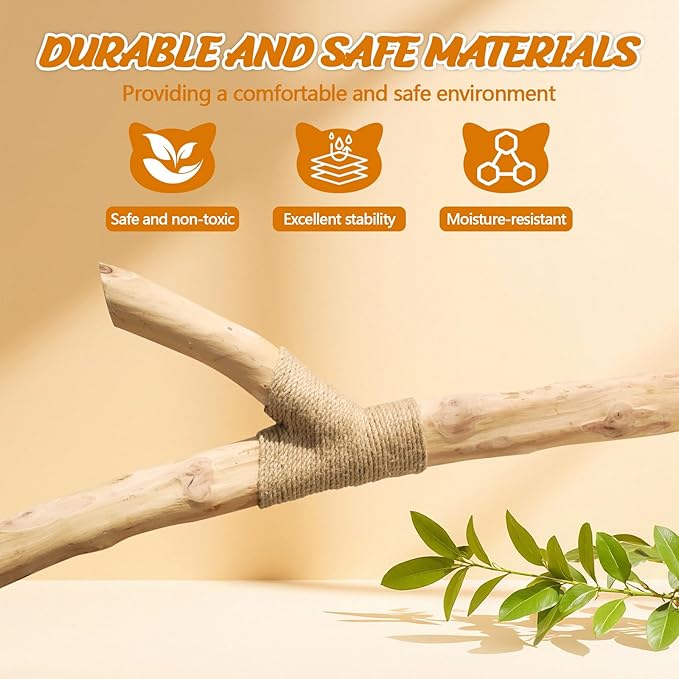 Real Wood Modern Cat Tower, Climbing Tower Cats Tree with Scratching Post and Ball, Cat Furniture with Flower Bed for 37.5" Tall, Branch Luxury Condo for Indoor Wood Cats Large Adult Tree, Warm White