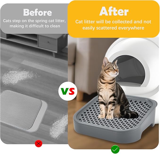 SpaceTime Elevated Cat Litter Mat for Litter Box,Trapping Litter Ramp/Steps for Floor Indoor,Washable Easy Cleaning Cat Pad with Filter Function,Suitable for Kitty & Senior Cats (Deep Grey)