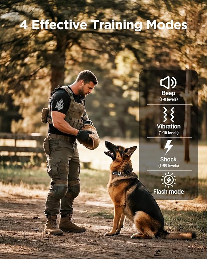 BLACKDOG Military Dog Shock Collar - 4200ft Dog Training Collar with Remote, 4 Training Modes, Flashlight & Strobe, 3-Month Battery, IP67 Waterproof Dog E Collar for All Breeds 5-150lbs (Army Green)