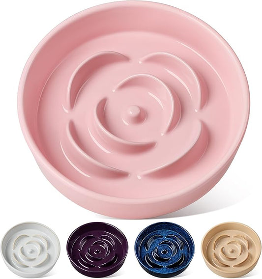 vancasso Slow Feeder Dog Bowl, 3 Cups Ceramic Slow Feeder for Large Breed, Puzzle Maze Dog Food Bowl for Fast Eater, Pink