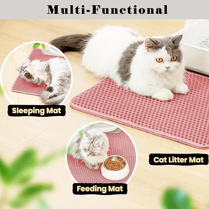 HCY&WLD Cat Litter Mat, Honeycomb Double Layer Cat Litter Trapping Mat, Waterproof Urine Proof Non-Slip, Scatter Control, Less Waste, Easier to Clean (Pink, 24" X 18")