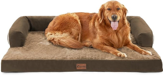 Orthopedic Dog Beds for Extra Large Dogs, Waterproof Egg Crate Foam XL Dog Bed with Sides 45x35Inch, Big Dogs Couch Beds with Removable Washable Cover and Nonskid Bottom, Brown